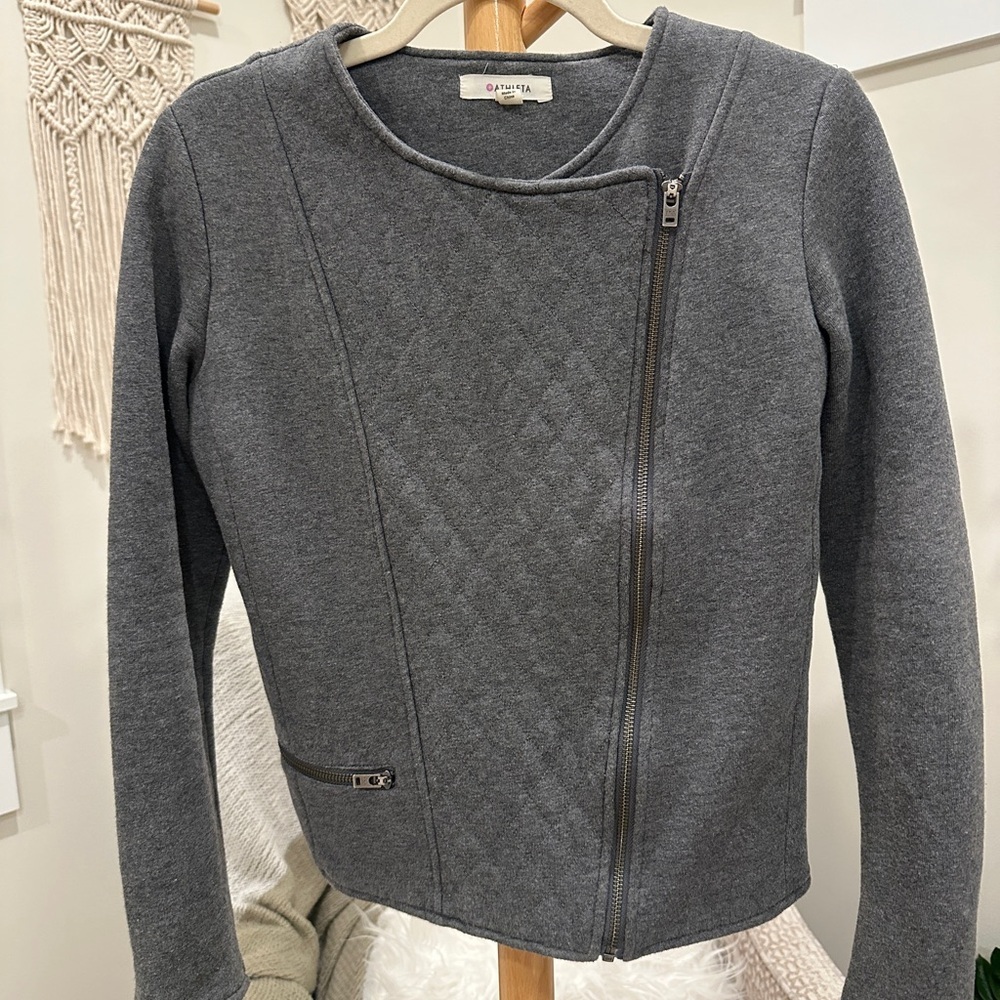 Athleta Gray Moto Zip Jacket Size Small Cropped Fitted
